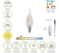 Bombilla led filamento vela llama e14. 4,5 watt. equivale a 35 watt. 470 lumenes. luz calida 2700º k.