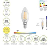 Bombilla led filamento vela rosca e14. 4,5 watt. equivale a 40 watt. 470 lumenes. luz cálida (2700º k.)