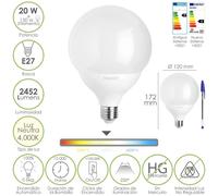 Bombilla led globo e27. 20 watt. equivale a 150 watt. 2452 lumenes. luz neutra 4000º k.