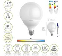 Bombilla led globo rosca e27. 16 watt. equivale a 130 watt. 1901 lumenes. luz blanca (4000º k.)