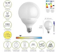Bombilla led globo rosca e27. 16 watt. equivale a 130 watt. 1901 lumenes. luz cálida (2700º k.)