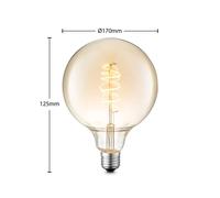 Bombilla LED Lucande E27 G125, 4 W, 2.700 K, atenuable, color ámbar EC:EPREL:1229630