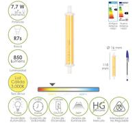 Bombilla led para focos rosca r7s. 7,7 watt. equivale a 50 watt. 850 lumenes. luz cálida (3000º k.)