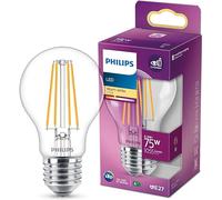 Bombilla LED Philips E27 de 75 W, luz blanca cálida, transparente, no regulable.