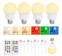 Bombilla LED Recargable E27 con Mando a Distancia, Regulable, Magnética, con Batería, 3 Temperaturas de Color + 9 Colores RGB, 480LM, 3 Timers, para Lámparas sin Corriente, Camping y Emergencia 4 Pack