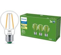 Bombilla LED Ultraeficiente Philips E27, 40 W, transparente, blanco cálido 2700 K, paquete de 6 unidades