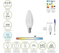 Bombilla led vela rosca e14. 4,5 watt. equivale a 35 watt. 470 lumenes. luz fira (6500º k.)