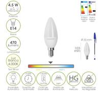 Bombilla led vela rosca e14. 4,5 watt. equivale a 35 watt. 470 lumenes. luz neutra (4000º k.)