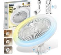 Bombilla ventilador techo LED, 2200LM ventilador de techo con luz casquillo E27, silencioso lámpara ventilador techo con mando a distancia, ventilador techo inclinado con luz pequeño para dormitorio
