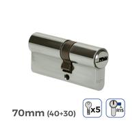 BOMBIN NIQUEL 70mm (40+30mm) LEVA LARGA R15 CON 5 LLAVES SEGURIDAD INCLUIDAS EDM