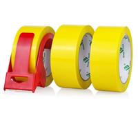 BOMEI PACK Cinta de embalaje de 66 m x 48 mm para embalaje -3 rollos con carrete, impresión adhesiva fuerte para paquete, almacén, comercio electrónico (amarillo)