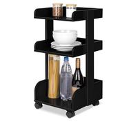 bomoe Carro de Cocina con 4 Ruedas bloqueables 3 estantes Madera FSC® Mesa | 32x35x69cm negro para servir para manualidades mueble auxiliar almacenaje estantería carrito Bosse