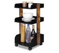 bomoe Carro de Cocina con 4 Ruedas bloqueables 3 estantes Madera FSC® Mesa | 32x35x69cm negro y marrón para servir para manualidades mueble auxiliar almacenaje estantería carrito Bosse