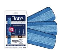 Bona Almohadilla de limpieza de microfibra, para suelos de madera y superficies duras, se adapta a la familia Bona de fregonas, 3 unidades (paquete de 3), color azul