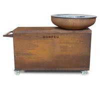 BonBiza: Cocina exterior para jardín, fabricada en acero corten, con plancha-parrilla, dimensiones 135x45 cm, diámetro de la plancha 80 cm