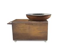 BonFeu BonBiza Island XL Corten - Cocina móvil de lujo para exteriores con brasero de 100 cm de diámetro y plancha, incluye parrilla, tabla de cortar y compartimento de madera, acero corten de alta