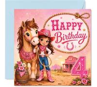 Bonita tarjeta de 4º cumpleaños, Yeehaw Fun for a Little Cowgirl