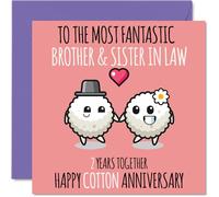 Bonita tarjeta de aniversario de algodón para cuñado y cuñada, 2 años juntos, tarjetas de felicitación de segundo aniversario de boda para cuñada, 145 mm x 145 mm, tarjetas de felicitación para