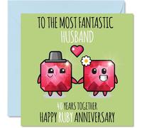 Bonita tarjeta de aniversario de rubí para marido, 40 años juntos, tarjetas de felicitación de aniversario de boda para marido de parte de esposa, tarjetas de felicitación de aniversario de 145 mm