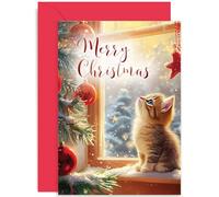 Bonita tarjeta de Navidad con temática de gato, diseño de árbol de Navidad con diseño de árbol de Navidad, bonitas tarjetas de felicitación festivas para ellos