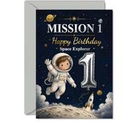 Bonita tarjeta de primer cumpleaños, Blast off into Birthday Fun