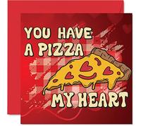 Bonita tarjeta de San Valentín para marido, esposa, novio, novia - Pizza My Heart - divertida tarjeta de San Valentín para mujeres, hombres, ella, él, tarjetas de felicitación de cumpleaños de 145 mm