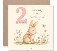 Bonita tarjeta de segundo cumpleaños, adorable escena de conejo y mariposa