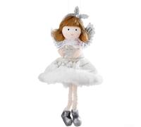 Bonito adorno de felpa, decoración navideña de tela con alas, colgante colgante de árbol festivo, adorable muñeca alada en gris, dorado y rosa para decoración pequeña del hogar de vacaciones (gris)