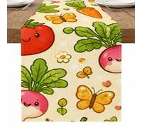Bonito camino de mesa de verduras, diseño de mariposas y frutas de jardín para decoración de comedor de primavera, perfecto para reuniones familiares y celebraciones de temporada, 33 x 183 cm
