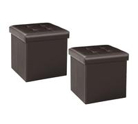 Bonlife Taburete Plegable con Espacio de Almacenamiento, Caja de Almacenamiento con Espacio de Almacenamiento, reposapiés de Piel sintética, Paquete de 2 Unidades, 32 x 32 x 32 cm (marrón)