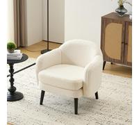 Bonnlo Butaca Tapizada Tela Teddy Borreguito, Sillón Individual Moderno con Reposabrazos, Patas de Madera, Sillón de Lectura para Salón y Dormitorio, Blanco
