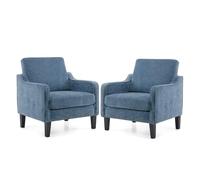Bonnlo Juego de 2 Sillones de Salón, Butaca Moderna para Sala de Estar, Sofá Individual con Cojín Grueso y Patas de Madera, Sillón Individual Cómodo, para Salón, Oficina y Dormitorio, Azul
