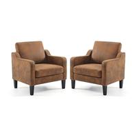 Bonnlo Juego de 2 Sillones de Salón, Butaca Moderna para Sala de Estar, Sofá Individual con Cojín Grueso y Patas de Madera, Sillón Individual Cómodo, para Salón, Oficina y Dormitorio, Marrón Caramelo