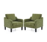 Bonnlo Juego de 2 Sillones de Salón, Butaca Moderna para Sala de Estar, Sofá Individual con Cojín Grueso y Patas de Madera, Sillón Individual Cómodo, para Salón, Oficina y Dormitorio, Verde