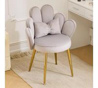 Bonnlo Silla de Maquillaje con Respaldo de Pétalos, Silla Tocador, Sillas de Comedor Elegantes, Patas Doradas Ajustables, Sillón Salón para Tocador, Dormitorio u Oficina en Casa (Terciopelo, Gris)