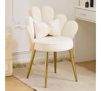 Bonnlo Silla de Maquillaje con Respaldo de Pétalos, Silla Tocador, Sillas de Comedor Elegantes, Patas Doradas Ajustables, Sillón Salón para Tocador, Dormitorio u Oficina en Casa (Terciopelo, Blanco)