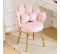 Bonnlo Silla de Maquillaje con Respaldo de Pétalos, Silla Tocador, Sillas de Comedor Elegantes, Patas Doradas Ajustables, Sillón Salón para Tocador, Dormitorio u Oficina en Casa (Terciopelo, Rosa)