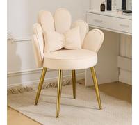 Bonnlo Silla de Maquillaje con Respaldo de Pétalos, Silla Tocador, Sillas de Comedor Elegantes, Patas Doradas Ajustables, Sillón Salón para Tocador, Dormitorio u Oficina en Casa (Terciopelo, Beige)