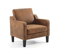 Bonnlo Sillón Individual Vintage, Butaca Mid-Century para Salón, Sofá Individual con Cojín Grueso y Patas de Madera, Tela Efecto Terciopelo, Estilo Retro, Marrón Caramelo
