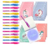 BONNYCO Boligrafo Tinta Invisible y Libreta Unicornio, Pack de 16 Regalos Cumpleaños Niños Colegio. Detalles Cumpleaños Niños, Relleno Piñata Infantil. Regalos Alumnos Primaria Fiesta Infantil