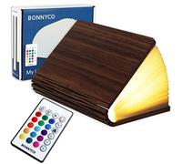 BONNYCO Lampara Libro Plegable de Madera con Mando, 16 Colores y Temporizador. Lamparas Mesilla de Noche, Ideal Decoracion Casa y Habitacion. Regalo Original para Cumpleaños, Navidad, Amigo Invisible