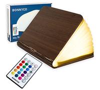 BONNYCO Lampara Libro Plegable de Madera con Mando, 16 Colores y Temporizador. Lamparas Mesilla de Noche, Ideal Decoracion Casa y Habitacion. Regalo Original para Cumpleaños, Navidad, Amigo Invisible