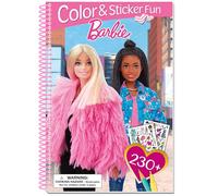 Book 'n' app: Color & Sticker Fun - Barbie - Libro encuadernado en espiral, muñecas de vestir y escenas de colorear de moda, más de 230 calcomanías reutilizables, cubierta 3D, niños mayores de 4 años