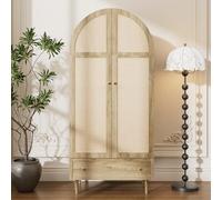 boorbin Armario con cajones, Puertas de Madera tapizadas en Lino, Amplio Espacio de Almacenamiento, Ideal para dormitorios y recibidores (Roble, 79 x 50 x 175 cm)