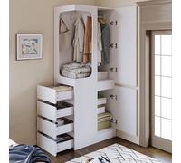 boorbin Armario de 70 x 40 x 170 cm, con cajones y compartimentos de almacenamiento, área abierta para ropa, de una puerta (Blanco)