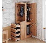 boorbin Armario de 70 x 40 x 170 cm, de una puerta, con cajones y compartimentos de almacenamiento y zona abierta para ropa (color madera)