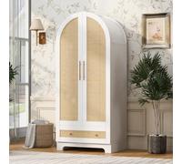 boorbin Armario de 70 x 55 x 170 cm, diseño de doble puerta, con cajones y estantes, puertas de ratán sintético