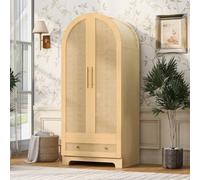 boorbin Armario de 70 x 55 x 170 cm, diseño de puertas dobles, con cajones y estantes, puertas de ratán sintético