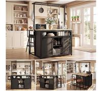 boorbin Armario de cocina con conexión de alimentación para encimera, 183 cm de alto, armario isla de cocina con estante colgante, para cocina, comedor (negro)