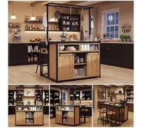 boorbin Armario de cocina con conexión de corriente para encimera, 183 cm de alto, armario de isla de cocina con estante colgante, para cocina, comedor (aspecto de madera)